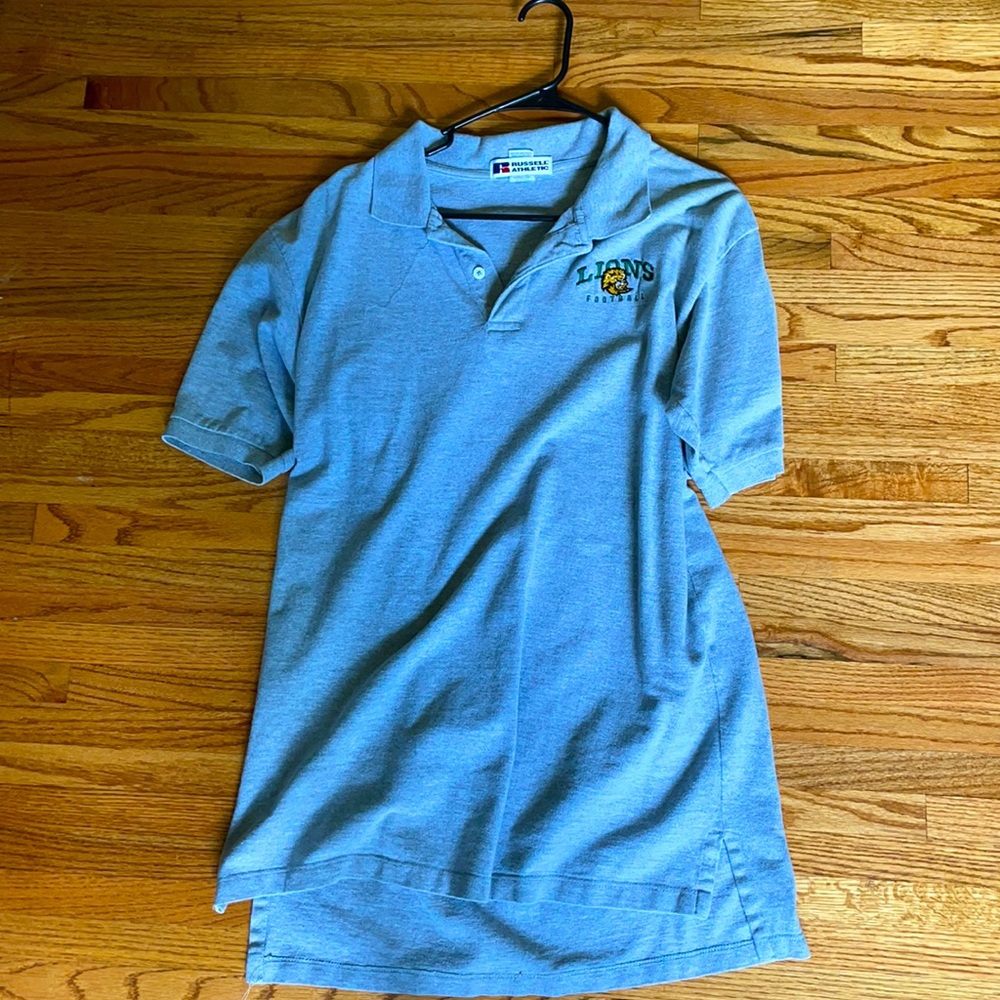 Grey, Russell athletic polo, size medium